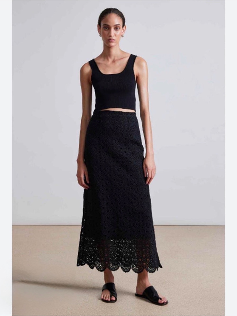 Apiece Apart Black Crochet Lace Maxi Skirt Size 8